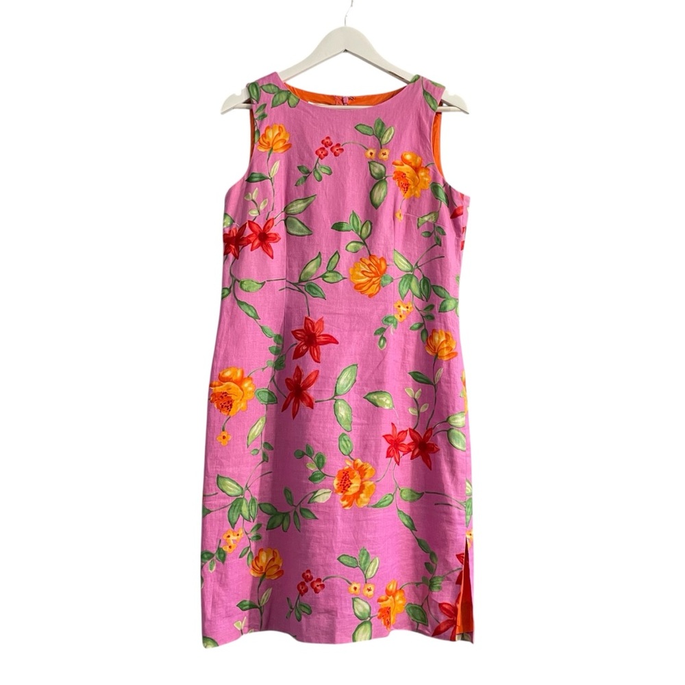 Talbots floral linen sheath dress light purple size 10 resortwear tropical vtg